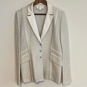 St. John Evening Beige Gold Threading Crystal Buttons Jacket Size 8